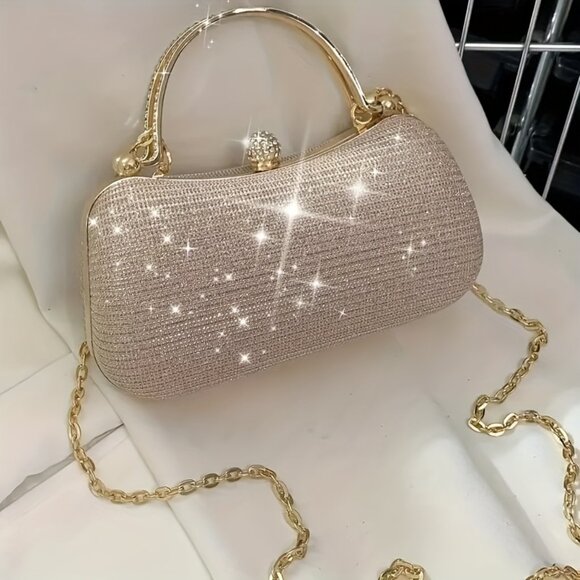 Golden Mini Fashion Evening Bag, Chain Crossbody Bag Shining Evening Bag - Picture 1 of 5